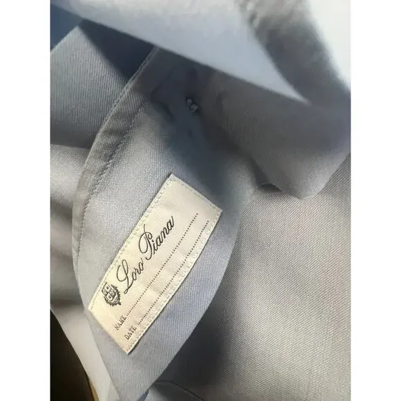 Loro Piana Dress Shirt Men Button Long Sleeve Soft Wool Blue Size Large - Picture 10 of 11